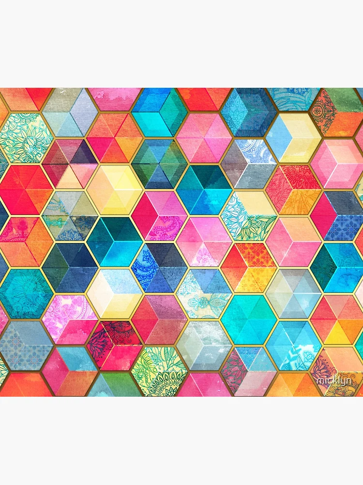 Crystal Bohemian Honeycomb Cubes - colorful hexagon pattern