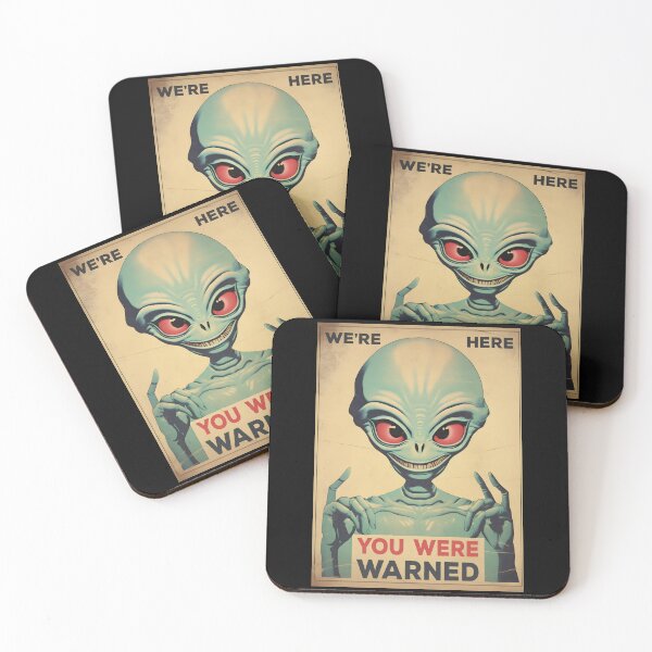 Item preview, We’re Here. You Were Warned - Creepy Alien Retro UFO Lovers designed and sold by SecretDicer.