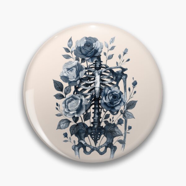 Item preview, blue navy Floral Anatomy: A Ribcage Full of Watercolor Roses , Bones and Botany, Anatomy Art, ribcage full of sunflowers and leaves designed and sold by Collagedream.