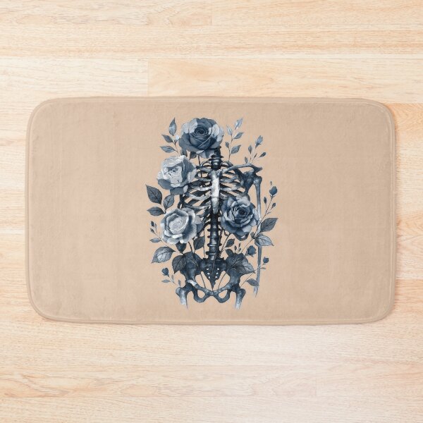 Item preview, blue navy Floral Anatomy: A Ribcage Full of Watercolor Roses , Bones and Botany, Anatomy Art, ribcage full of sunflowers and leaves designed and sold by Collagedream.
