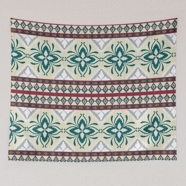 Item preview, Ikat fabric pattern cobines seamless damask flower pattern designed and sold by Aom Road.
