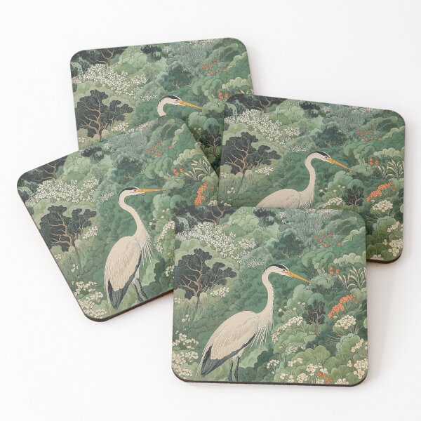 Aperçu de l'œuvre Blue Heron Print Japonais Mur d'oiseau Art Maximaliste Sage Sage Green Forest Peinture Japandi Chinoiserie PO créée et vendue par regnumsaturni.
