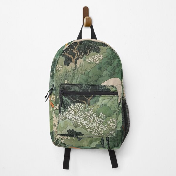 Item preview, Blue Heron Print Japanese Bird Wall Art Maximalist Sage Green Forest Painting japandi chinoiserie po designed and sold by regnumsaturni.
