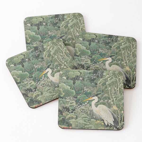 Aperçu de l'œuvre Blue Heron Print Japonais Mur d'oiseau Art Maximaliste Sage Sage Green Forest Peinture Japandi Chinoiserie PO créée et vendue par regnumsaturni.