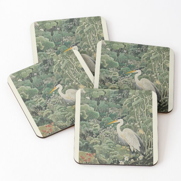 Aperçu de l'œuvre Blue Heron peinture japonais art mur d'oiseau maximaliste Sage Green Forest Print Japandi Chinoiserierie créée et vendue par regnumsaturni.