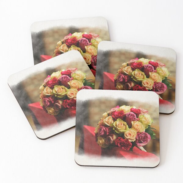 Item preview, Elegant Bouquet of Mixed Roses on a Decorated pew in watercolor designed and sold by FotoMahieu.