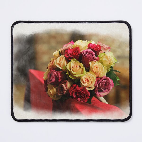 Item preview, Elegant Bouquet of Mixed Roses on a Decorated pew in watercolor designed and sold by FotoMahieu.