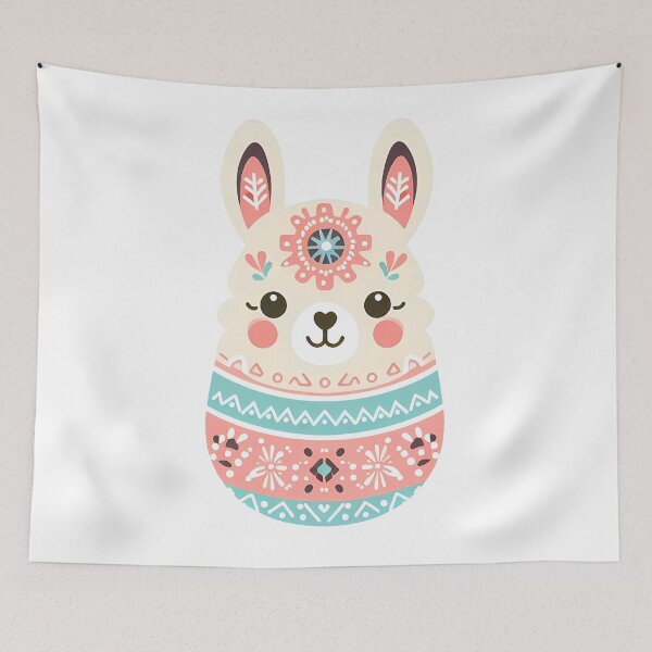 Item preview, Llama Head - Pastel Scandinavian Folk Art by heidiannemorris © designed and sold by FOLK ART FUSION by heidiannemorris.