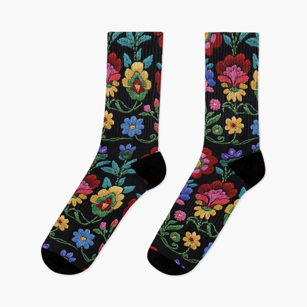 Item preview, Flora Embroidery Pattern on Black designed and sold by Jonaree Art Design.