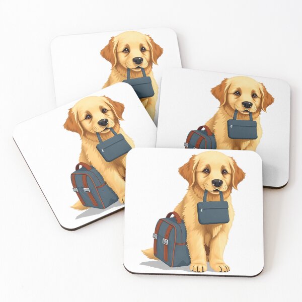 Item preview, A cute golden retriever goes to school with his schoolbag in his mouth designed and sold by DOG DESIGN.