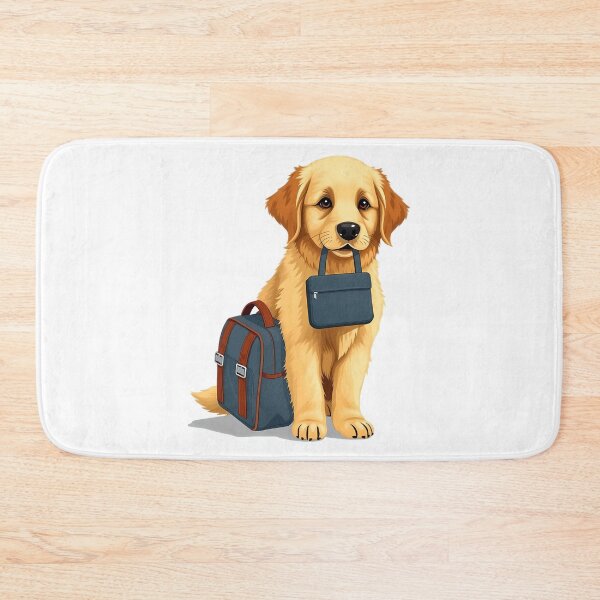 Item preview, A cute golden retriever goes to school with his schoolbag in his mouth designed and sold by DOG DESIGN.