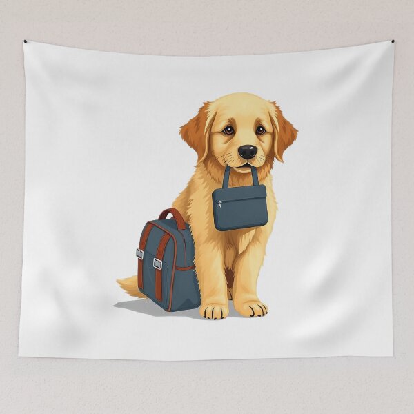 Item preview, A cute golden retriever goes to school with his schoolbag in his mouth designed and sold by DOG DESIGN.