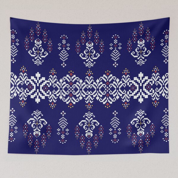 Item preview, Indigo Pixel Ethnic Floral Textile Pattern designed and sold by MNX.