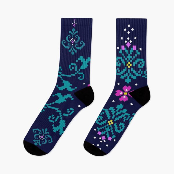 Item preview, Navy Pixel Floral Ethnic Textile Print designed and sold by MNX.