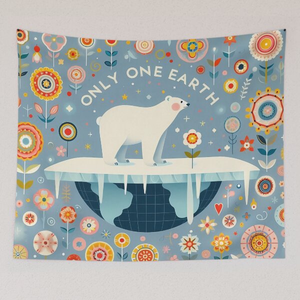 Item preview, Only One Earth - Polar Bear Climate Awareness Scandinavian Folk Art by heidiannemorris © designed and sold by FOLK ART FUSION.