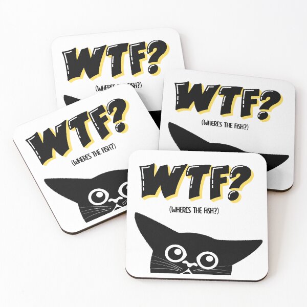Item preview, Funny WTF Cat Meme – “Where’s The Fish?” Cartoon Kitty by Maziblu on Redbubble designed and sold by Mazieblu.