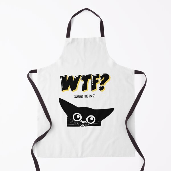 Item preview, Funny WTF Cat Meme – “Where’s The Fish?” Cartoon Kitty by Maziblu on Redbubble designed and sold by Mazieblu.