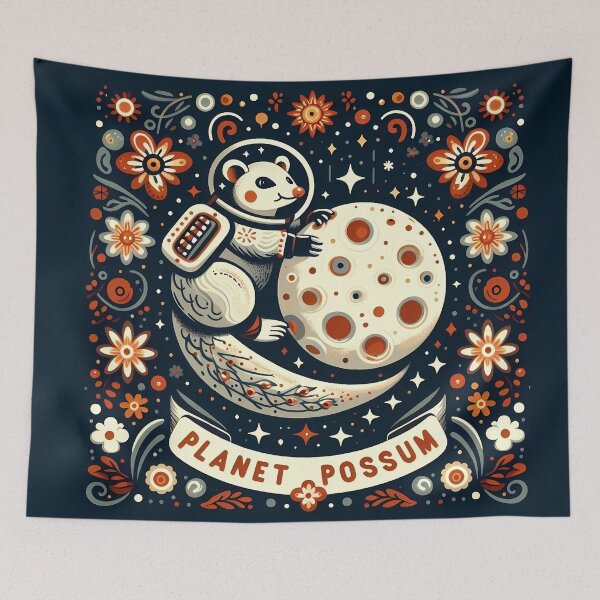 Item preview, Planet Possum - Cosmic Scandinavian Folk Art by heidiannemorris © designed and sold by FOLK ART FUSION by heidiannemorris.