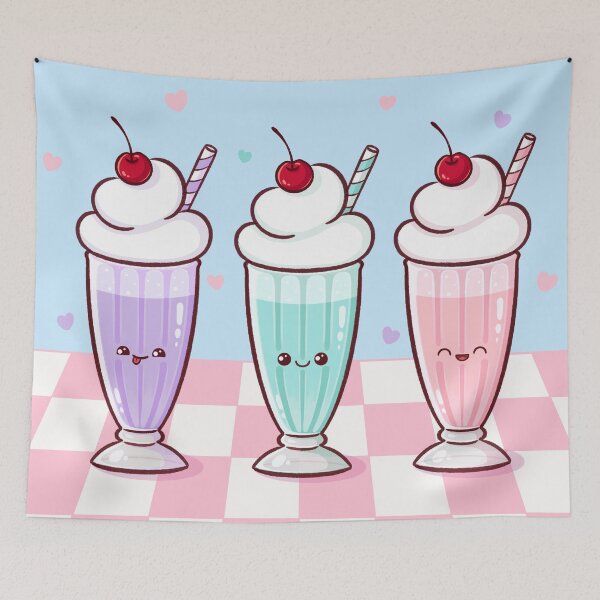 Artikelvorschau, Kawaii Milchshake-Trio – Süßes Retro-Diner-Pastelldesign entworfen und verkauft von Magsu.art.