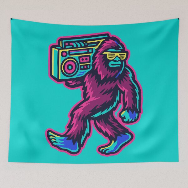 Item preview, Bigfoot with a Boombox | 80s Retro Neon Bigfoot designed and sold by Oh, the HORROR!.
