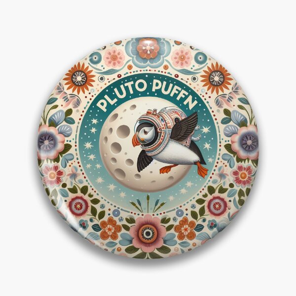 Item preview, Pluto Puffin - Space Puffin Scandinavian Folk Art by heidiannemorris © designed and sold by FOLK ART FUSION by heidiannemorris.