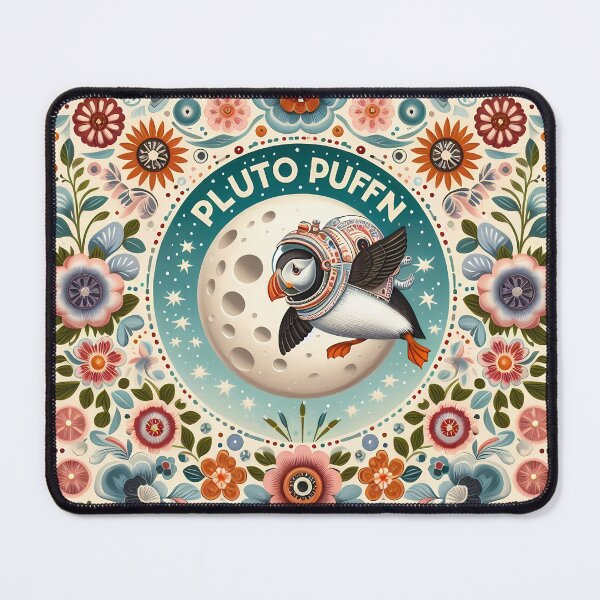 Item preview, Pluto Puffin - Space Puffin Scandinavian Folk Art by heidiannemorris © designed and sold by FOLK ART FUSION by heidiannemorris.