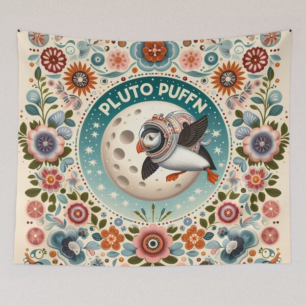 Item preview, Pluto Puffin - Space Puffin Scandinavian Folk Art by heidiannemorris © designed and sold by FOLK ART FUSION by heidiannemorris.