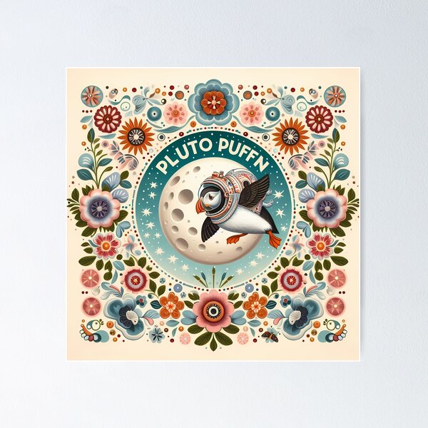 Item preview, Pluto Puffin - Space Puffin Scandinavian Folk Art by heidiannemorris © designed and sold by FOLK ART FUSION by heidiannemorris.