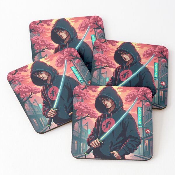 Item preview, SHOGUN STREET – Modern Samurai in Techwear Hoodie Slashing Neon City Lights designed and sold by WelSol.