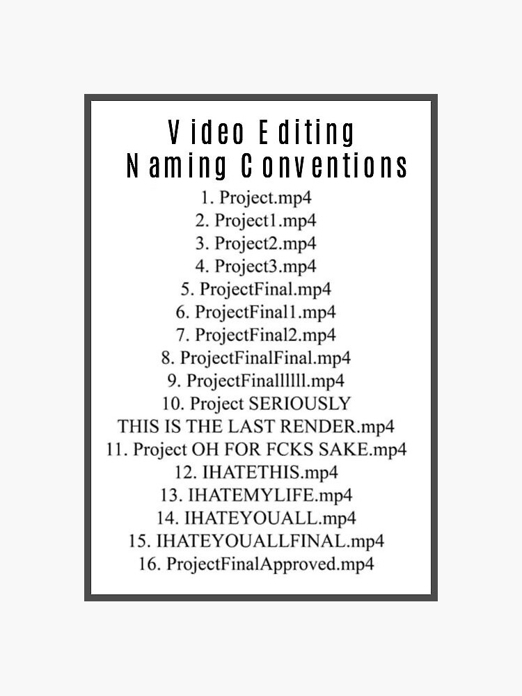 "Video Editing Naming Conventions" Sticker for Sale by cordiallylily