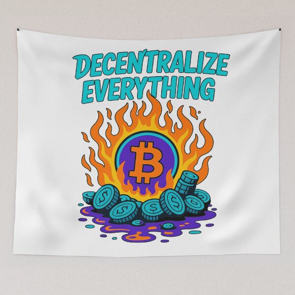 Item preview, Decentralize Everything – Fiery Bitcoin Revolution Design designed and sold by BitCrop.
