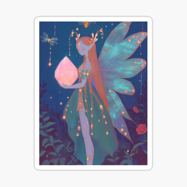Item preview, Mystical forest fairy with glowing crystal designed and sold by Guelderosa.