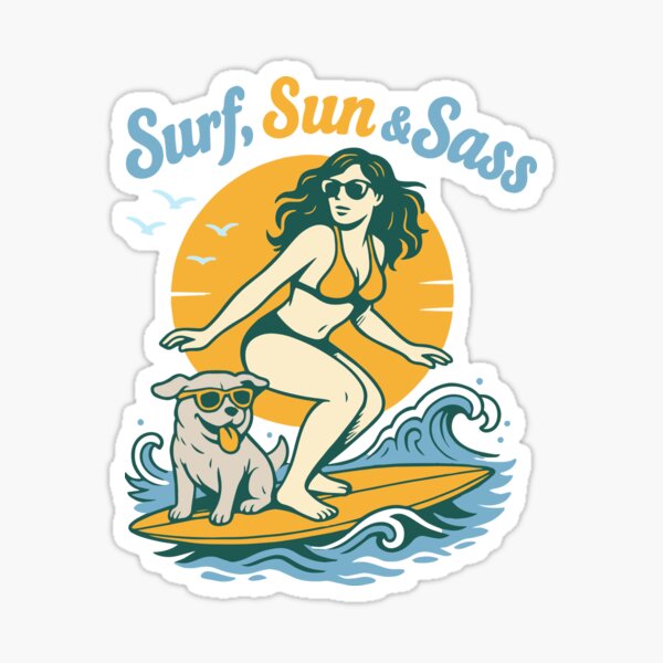 Item preview, Girl and Dog on Surfboard designed and sold by SnappyPNG.