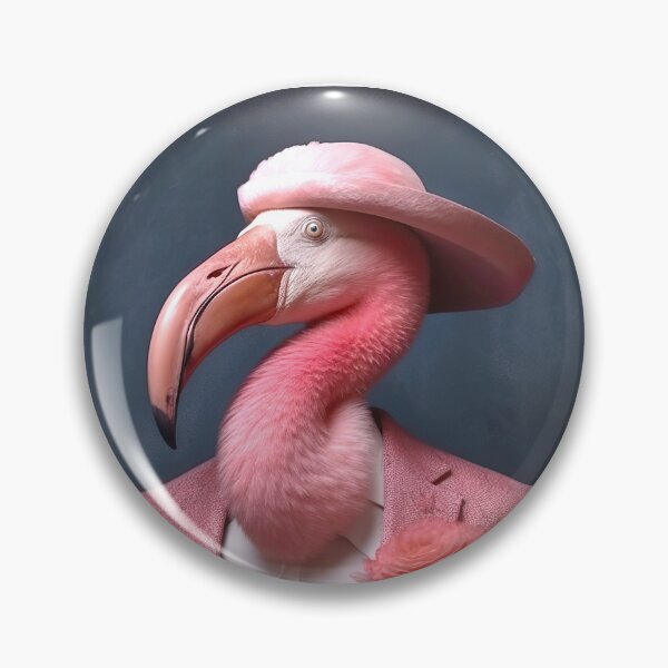 Item preview, Pink flamingo in a jacket with a hat, exotic birds, dark pink and dark beige. Half man half tropical flamingo. Illustration	 designed and sold by StudioDina.