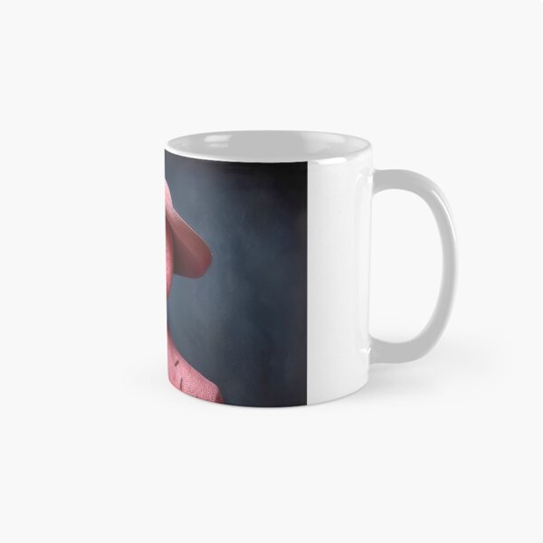 Item preview, Pink flamingo in a jacket with a hat, exotic birds, dark pink and dark beige. Half man half tropical flamingo. Illustration	 designed and sold by StudioDina.