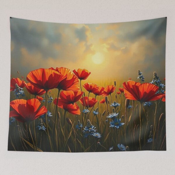 Item preview, Sunset Poppy Field - Red Poppies and Cornflowers designed and sold by SolaoLab.