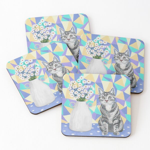 Item preview, Grey Tabby with Vase of Daisies designed and sold by Studio58Anna.