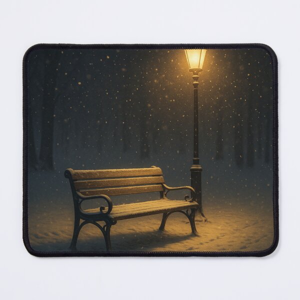 Item preview, Abandoned bench in the snow – winter night atmosphere with lantern designed and sold by rolfzogg ART.