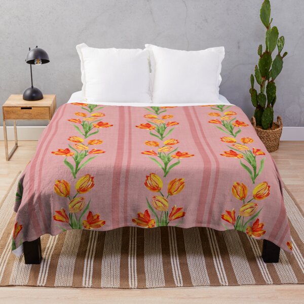 Item preview, Watercolor Painterly Orange French Tulips with Linen Texture Coral Pink designed and sold by JasmineGDesigns.
