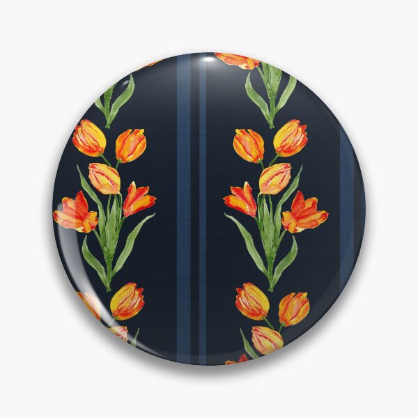 Item preview, Watercolor Painterly Orange French Tulips with Linen Texture Indigo Blue designed and sold by JasmineGDesigns.