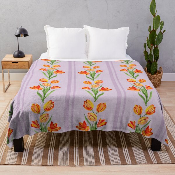 Item preview, Watercolor Painterly Orange French Tulips with Linen Texture Lavender designed and sold by JasmineGDesigns.