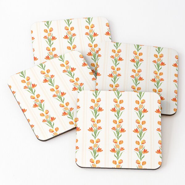 Item preview, Watercolor Painterly Orange French Tulips with Linen Texture Ivory Neutral designed and sold by JasmineGDesigns.