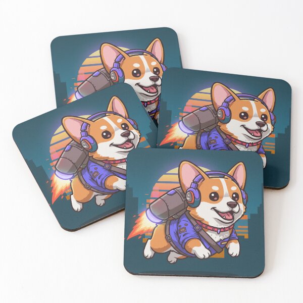 Item preview, Flying Jetpack Corgi Retro Sunset designed and sold by Color Drift.