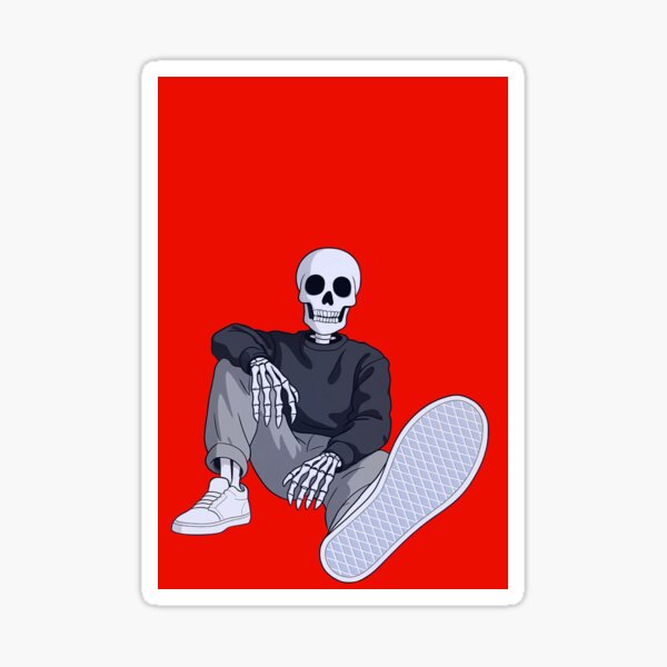 Item preview, Streetwear Skelett sitzend – Roter Hintergrund Pop Art designed and sold by JayVsn.