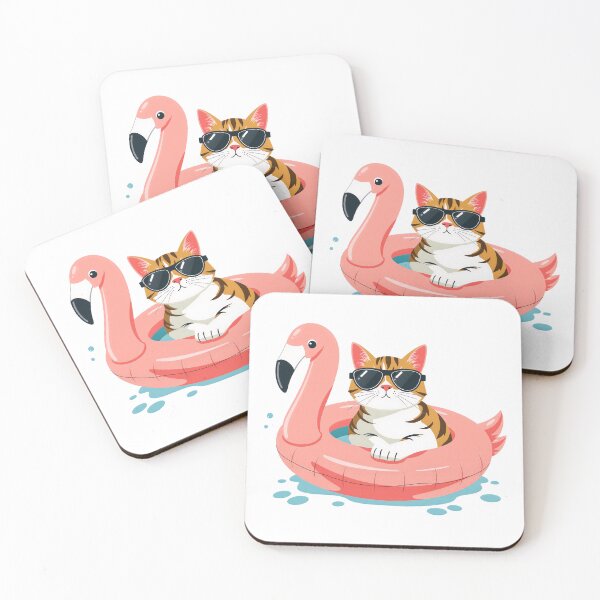 Item preview, Funny Cat in Sunglasses with Flamingo Pool Float designed and sold by Shape & Words.