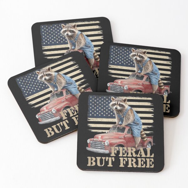 Item preview, Funny Raccoon in Overalls on Rustic Red Pickup – Feral But Free USA Animal Art designed and sold by love3617.