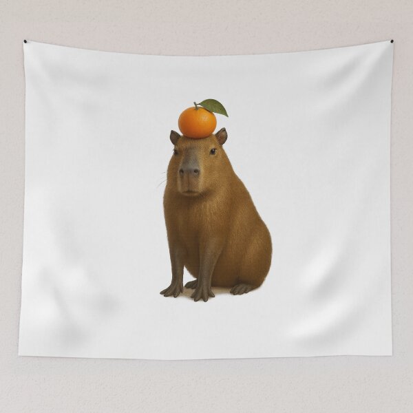 Item preview, Realistic Capybara Art with Orange on Head designed and sold by visualvibesss.