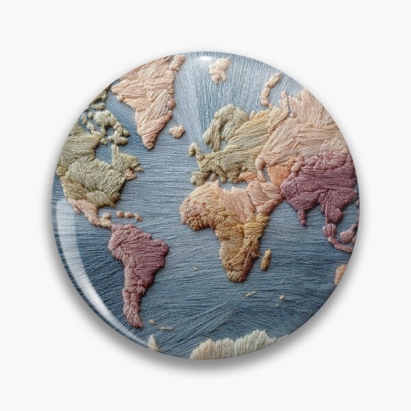 Item preview, Embroidered World Map Circle | Soft Pastel Wanderlust Art designed and sold by Dream Circuit .
