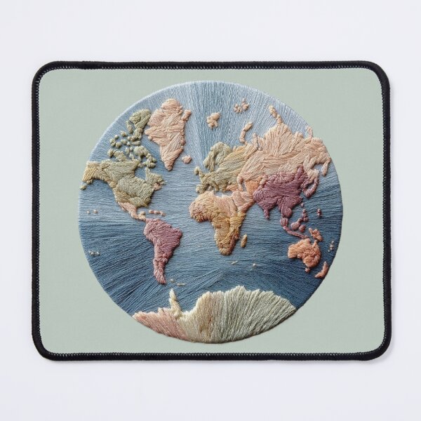 Item preview, Embroidered World Map Circle | Soft Pastel Wanderlust Art designed and sold by Dream Circuit .
