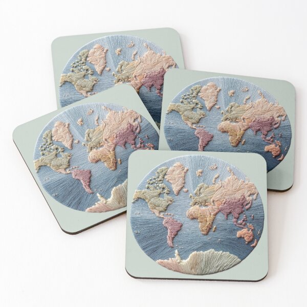 Item preview, Embroidered World Map Circle | Soft Pastel Wanderlust Art designed and sold by Dream Circuit .